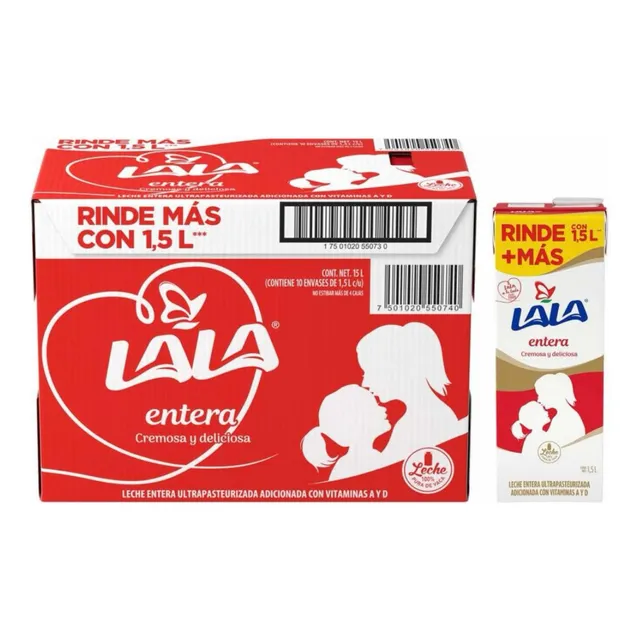 Caja 10x Leche Lala Entera Cremosa Tetrapack 1.5 Litros