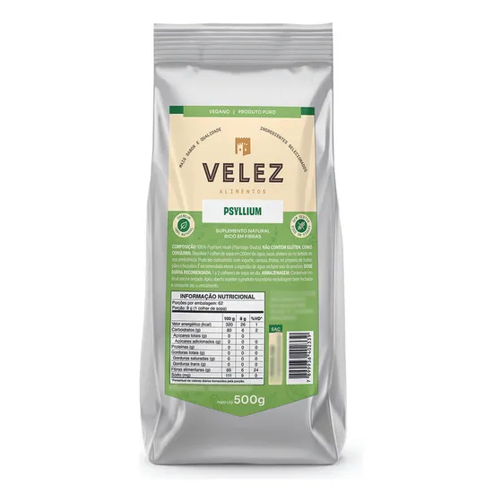 Psyllium Husk Velez 500g puro e Natural Rico Em Fibras