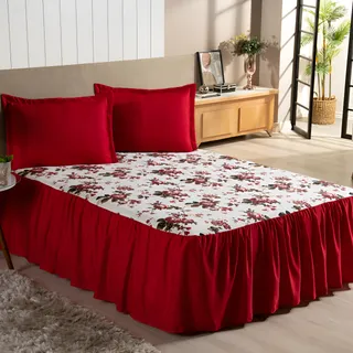 Kit Colcha Ana Casal Padrão 3pçs Estampada Floral Com Babado Kit Colcha Ana Casal Padrão 3pçs Estampada Floral Com Babado
