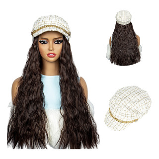 Peluca Larga Y Rizada Con Gorra De Pelo Largo Castaño, Peluc Peluca Larga Y Rizada Con Gorra De Pelo Largo Castaño, Peluc