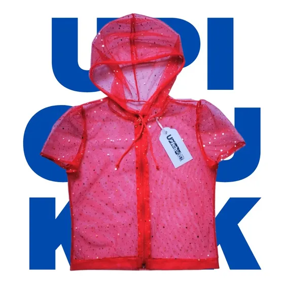 Chaqueta Niñas Manga Corta Capucha Tul Malla Lunares Dorados