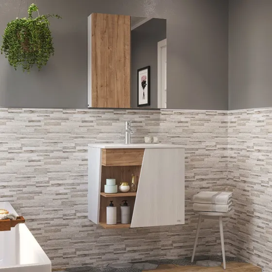 Mueble Botiquín Eva Con Espejo Café Y Blanco 60x70 Cm