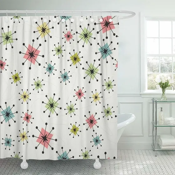 Emvency Cortina Ducha Vintage Diseño Retro Estrella Atomica