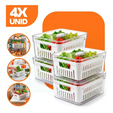 Kit 4 Cestos Organizadores De Geladeira 3,5 L Acrílico Premi Acrílico Premium