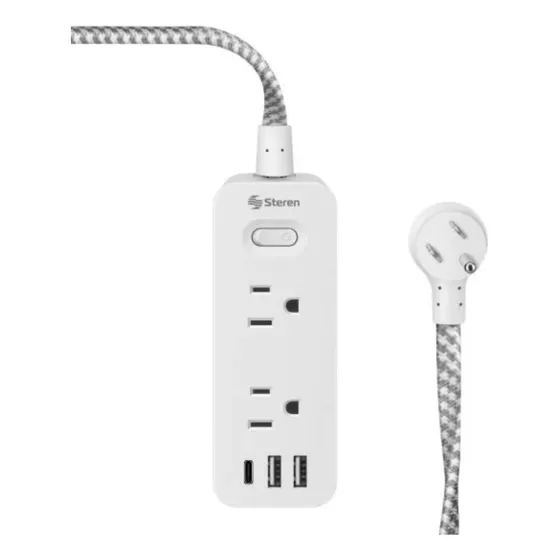 Tira Multicontactos De 6 Salidas Steren Con Usb Y Usb C