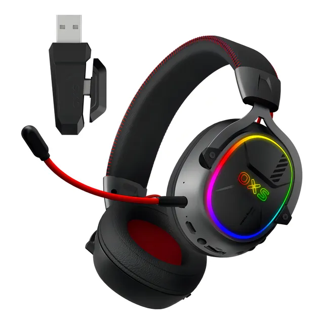 Audífonos Gamer Para Inalámbricos con Micrófono De Cancelación De Ruido Sonido Envolvente Virtual 7.1, 2.4g De Baja Latencia Con Conector Usb Y Type-c, Bluetooth 5.3 Para Pc, Consola Oxs G2 Negro