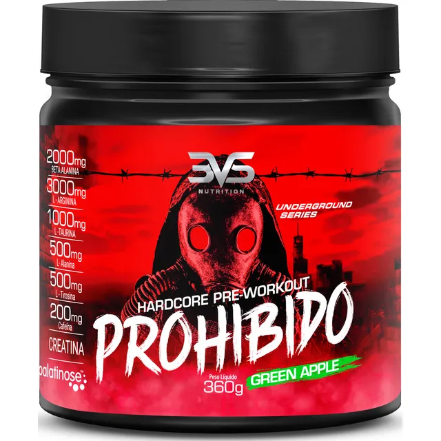 PROHIBIDO PRÉ TREINO 360g - Sabor: Maçã Verde - A Combinação Perfeita de 8 Ingredientes que proporcionam energia do início ao fim do seu Treino