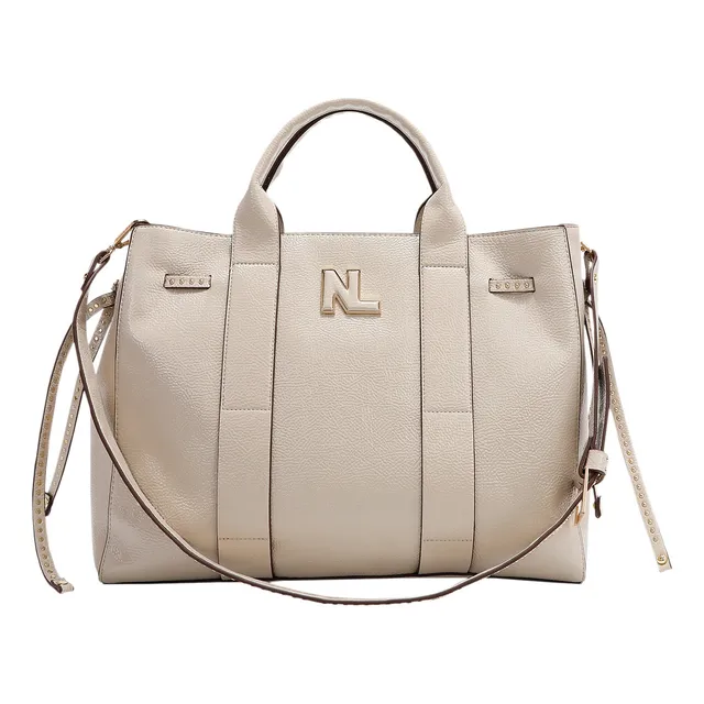 Bolsa Duffle De Nicole Lee Formal Casual Elegante Fw24 Acabado de los herrajes Níquel Color Beige Diseño de la tela Vinipiel