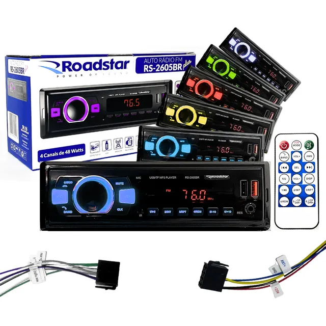 Rádio Mp3 Roadstar Bluetooth Usb Carrega Celular 7 Cores Led