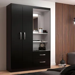 Guarda-roupa Solteiro Com Espelho Capelinha 2 Pt 2 Gv Preto Guarda-roupa Solteiro Com Espelho Capelinha 2 Pt 2 Gv Preto