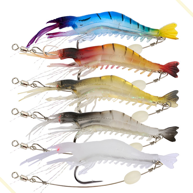 Kit Isca Pesca Artificial Camarão Anzol Silicone Luminosa Kit Isca Pesca Artificial Camarão Anzol Silicone Luminosa