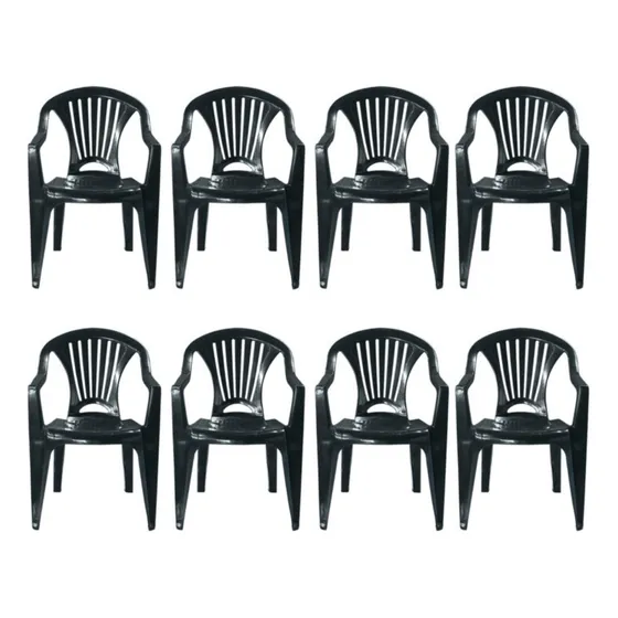 Kit 8 Cadeira Poltrona Plástica Preta Resistente Arqplast