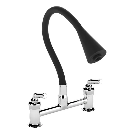 Combinación Llave Grifo Para Lavaplatos Houston Flex Duo Acabado Mate Color Cromo/negro