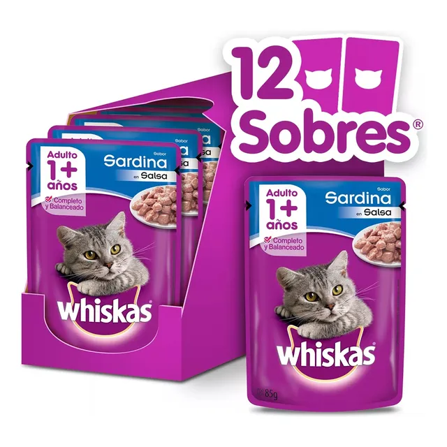 Whiskas Alimento Húmedo En Sobre Gato Sardina Salsa 12 Un