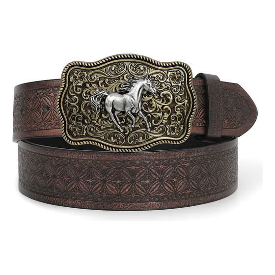 Cinturón De Piel Elegante Vacuna Con Hebilla Vaquera Hombre Color Café Talla 100