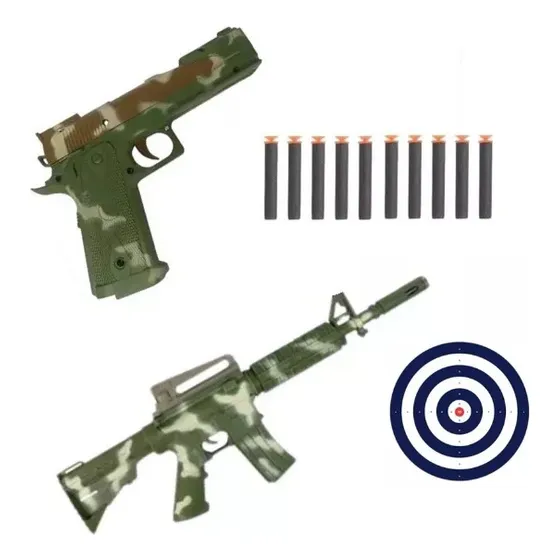 Kit 2 Arminha Infantil Estilo Nerf 10 Dardos Alvo E Óculos