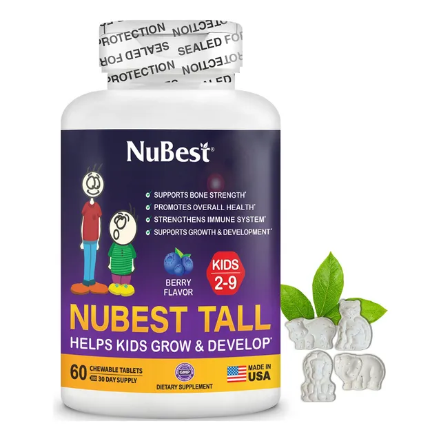 Suplemento de apoyo al crecimiento Nubest, tamaño 10 o más, sabor a frutos rojos, 0.34 onzas x 60 onzas