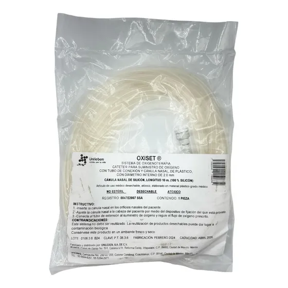 Cánula Nasal De Silicón Adulto 10 M 100% Silicón Unileben