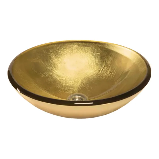 Bacha Redonda De Apoyo Dune Pan De Oro 42 Cm Vidrio