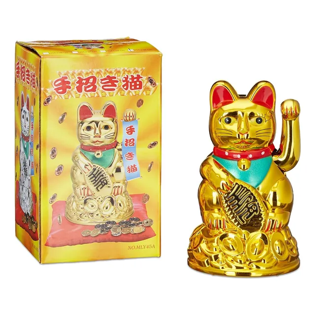 Gato De La Suerte Chino Fortuna Maneki Adorno Mueve Mano