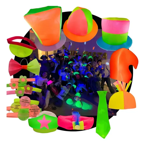 Kit 52 Art Fluo Sombreros Gorro Vincha Y Otros Boda 15 Años