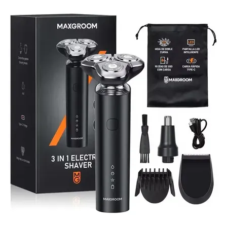 Afeitadora Eléctrica Maxgroom Recargable 3 En 1 Para Barba Y Nariz, Uso Seco Y Húmedo Para Barba Y Nariz Mini Portatil De Viaje Impermeable Kit De Peluqueria Con Cargador Usb Negro