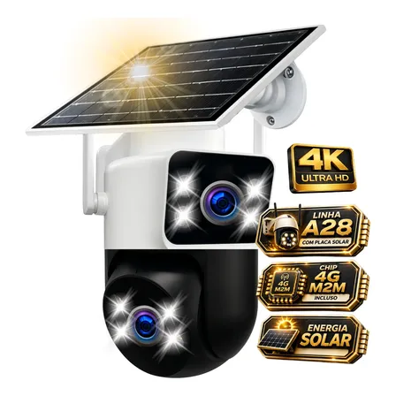 Câmera Solar 4g/5g Cartão Sim Zoom 10x A Prova D'água 4k Uhd Bateria Embutida 7800mah 8mp Detecção Humana Icsee Cctv Inteligente Nova Geração