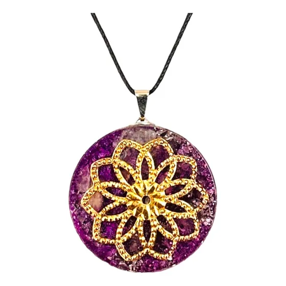 Colar Orgonite Flor Da Vida Geometria Sagrada Ametista