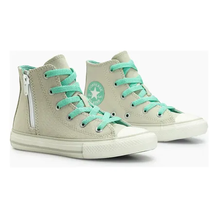 Tenis All Star Converse Infantil Side Ziper Canvas Classico Verde/água-marinha/amêndoa Liso 31