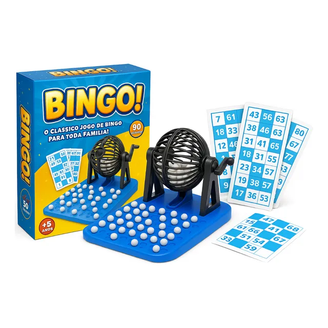 Jogo Mesa Bingo Completo Com 50 Cartelas Dispenser Bolinhas