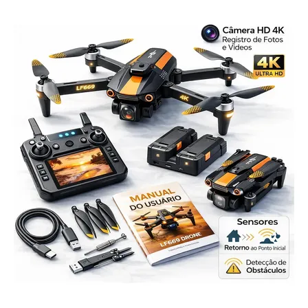 Drone LF669 Max Profissional Com GPS e Câmera Dupla Full HD 360°, 2 Baterias