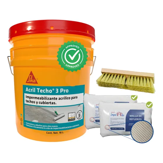 Kit Para Impermeabilizar Sika Acril Techo 3 Años 18l Cepillo