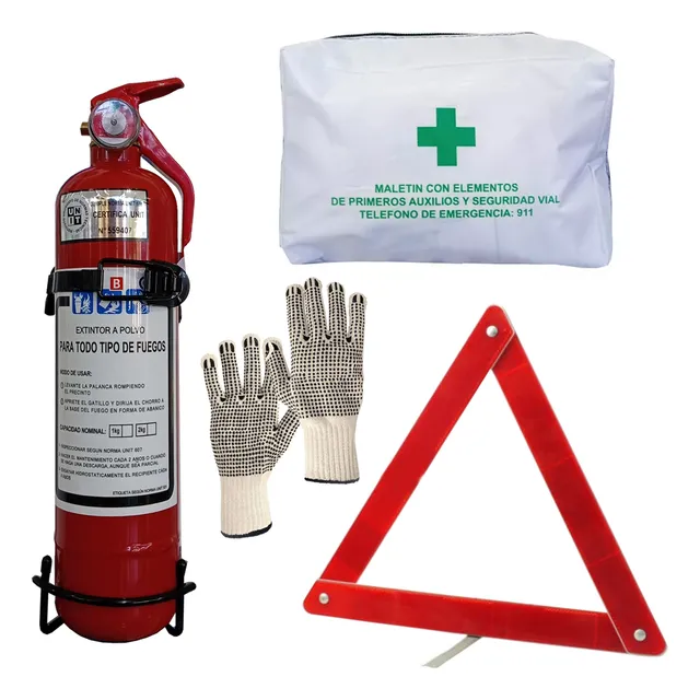 Extintor Bomberito C/soporte + Botiquín + Baliza + Guantes