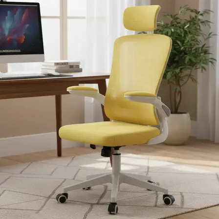 Cadeira De Escritório Ergonômica Giratória Boston Amarelo Com Estofado Mesh Com Ajuste Lombar Luvinco