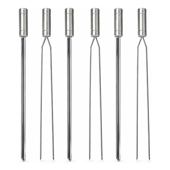 Kit 6 Espeto Para Churrasco Inox Reforçado 70cm Profissional Inox Churrasqueira Manopla Térmica Espada e Duplo