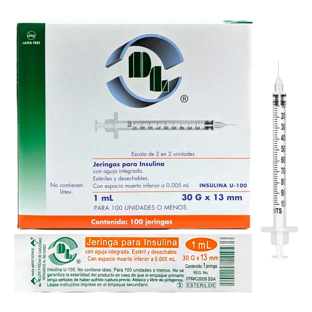 100 Jeringas Para Insulina 1ml 30g X 13 Mm Para 100 Unidades Capacidad En Volumen 1 Ml