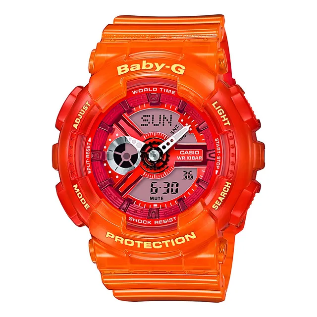 Reloj Baby-g Deportivo Liviano Ba-110jm-4adr Resina Mujer Color de la correa Anaranjado Color del fondo Gris