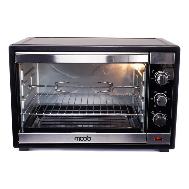 Forno Eletrico 60 Litros Moob Completo Com Espeto Giratório Luz Interna Grelha E Pegador Para Grelha Timer De 60 Minutos Com Alarme Sonoro E Funções Grill Descongelar Torrar Gratinar 127v Preto