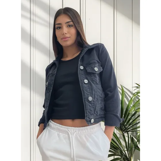 Campera Mujer De Jean -  Entallada Y Elastizada Lisa.