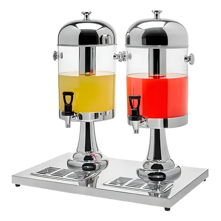 Suqueira 16l Refresqueira Inox Dispenser Duplo Suco Bebidas Buffet Cor Prateado