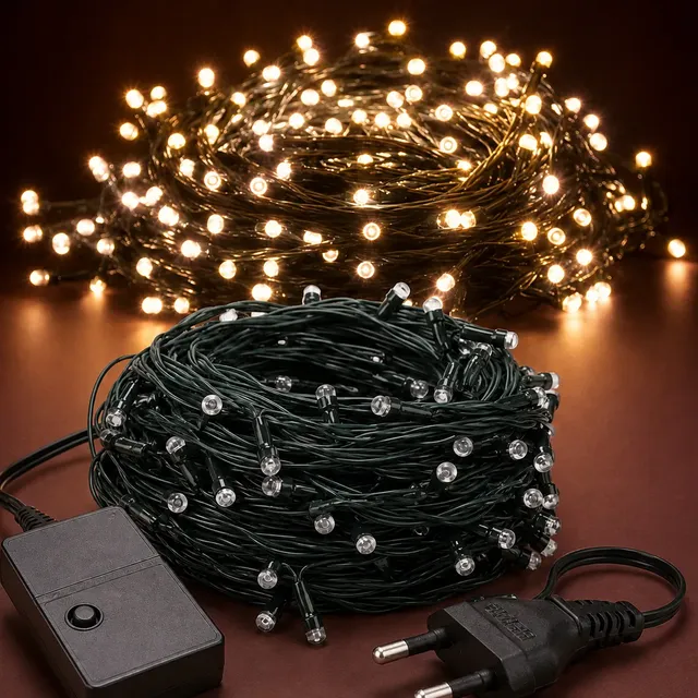 Cordão 200 Leds Pisca 20 Metros 8 Funções V8 Natal Fio 220v