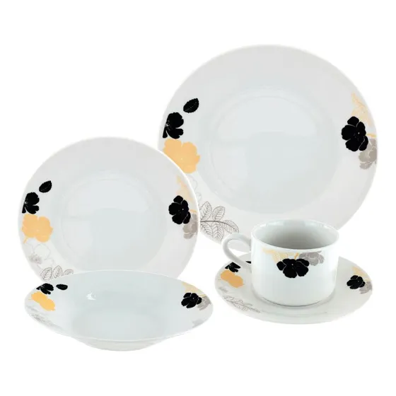 Juego De Vajilla 20 Piezas, 4 Puestos Amarillo Negro