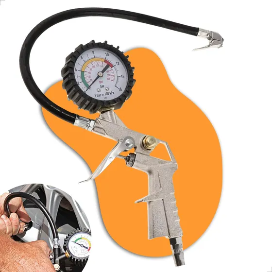 Calibrador De Pneus 1/4 Npt Com Manômetro 220 Psi 16 Bar