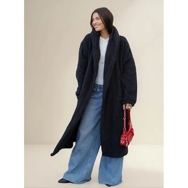 Saco Mujer Corderito Bifaz Largo Tapado Oversize