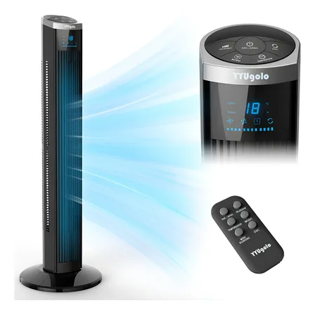 Ventilador De Torre Silencioso Con Control Remoto Negro Diámetro 32 Cm Frecuencia 60 Hz 91.44 Cm