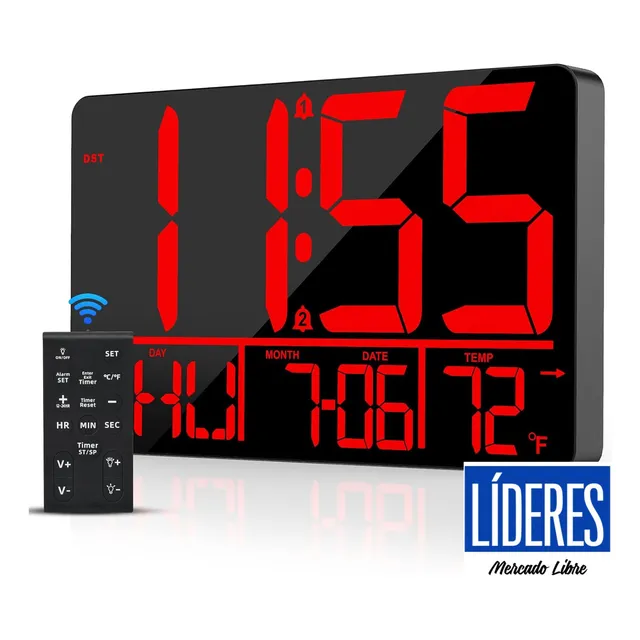 Reloj Digital Pared O Mesa, 2 Alarmas, C Remoto, Cronómetro