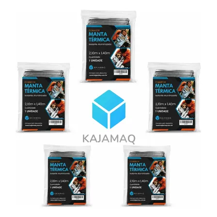 Kit 5 Cobertor Manta Térmica Aluminizado Isolante Camping Kit Kajamaq Mantas Térmicas Aluminizadas Para Emergência Resgate Prateado