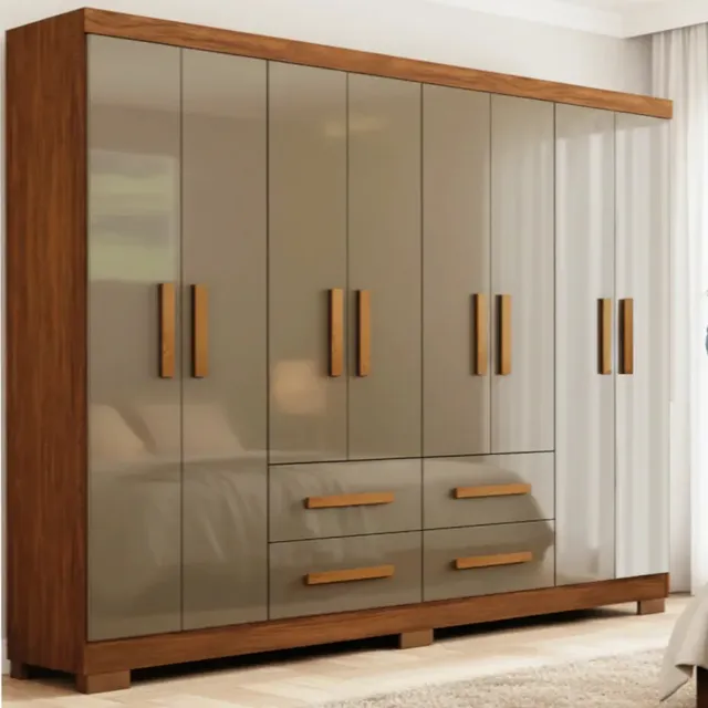 Guarda-roupa Casal Grande 8 Portas 4 Gavetas com Pés Marrom