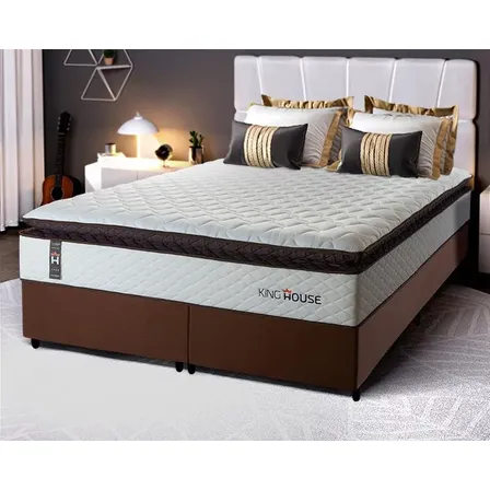 Cama Box San Diego Espuma King 193x203 Branco King House Marrom-claro