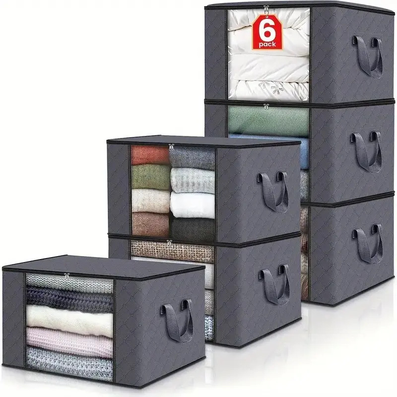 Kit6 Saco Organizador Guarda Roupa Dobrável Edredom Cobertor Cinza-escuro Kit6 Saco Organizador Guarda Roupa Dobrável Edredom Cobertor Cinza-escuro
